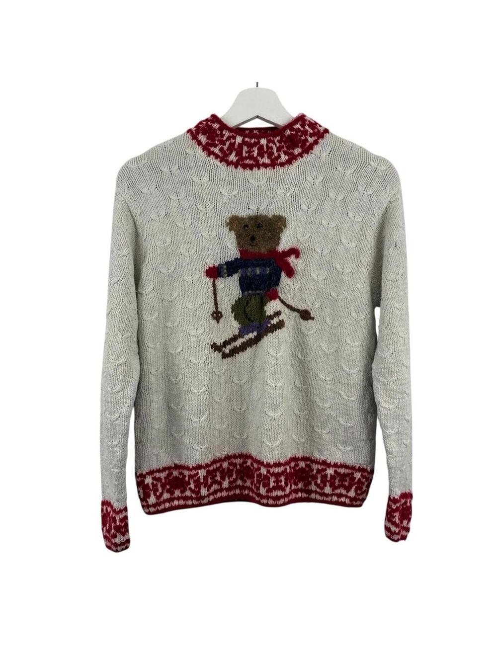 Vintage Marisa Christina Knit Ski Bear Sweater Size S